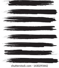 Brush stroke set isolated on white background.Collection of brush stroke for black ink paint, grunge backdrop, dirt banner,watercolor design and dirty texture.Creative art concept, vector illustration