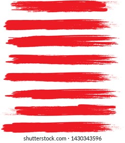 Brush stroke set isolated on white background. Collection of brush stroke for red ink paint, grunge backdrop, dirt banner,watercolor design and dirty texture.Creative art concept, vector illustration