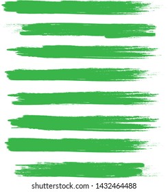 Brush stroke set isolated on white background.Collection of brush stroke for green ink paint, grunge backdrop, dirt banner,watercolor design and dirty texture.Creative art concept, vector illustration