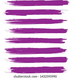 Brush stroke set isolated on white background.Collection of brush stroke for purple ink paint, grunge backdrop,dirt banner,watercolor design and dirty texture.Creative art concept, vector illustration
