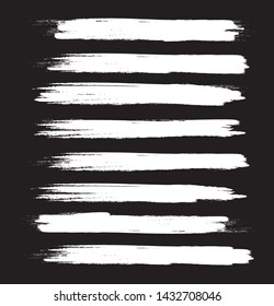 Brush stroke set isolated on black background.Collection of brush stroke for white ink paint, grunge backdrop, dirt banner,watercolor design and dirty texture.Creative art concept, vector illustration