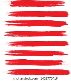Brush stroke set isolated on white background.Collection of brush stroke for red ink paint, grunge backdrop, dirt banner,watercolor design and dirty texture.Creative art concept, vector illustration