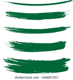 Brush stroke set isolated on white background. Collection of brush stroke for green ink paint,grunge backdrop, dirt banner,watercolor design and dirty texture.Creative art concept, vector illustration