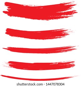 Brush stroke set isolated on white background.Collection of brush stroke for red ink paint, grunge backdrop, dirt banner,watercolor design and dirty texture.Creative art concept, vector illustration