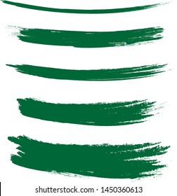 Brush stroke set isolated on white background. Collection of brush stroke for green ink paint,grunge backdrop, dirt banner,watercolor design and dirty texture.Creative art concept, vector illustration