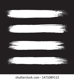 Brush stroke set isolated on black background.Collection of brush stroke for white ink paint, grunge backdrop, dirt banner,watercolor design and dirty texture.Creative art concept, vector illustration