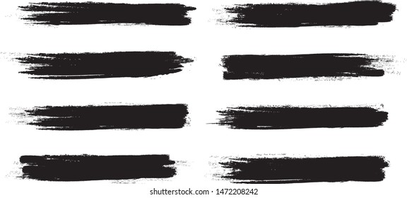 Brush stroke set isolated on white background.Collection of brush stroke for black ink paint, grunge backdrop, dirt banner,watercolor design and dirty texture.Creative art concept, vector illustration