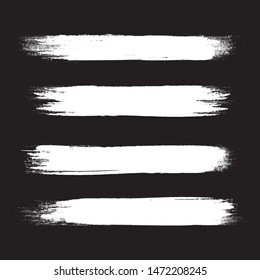 Brush stroke set isolated on black background.Collection of brush stroke for white ink paint, grunge backdrop, dirt banner,watercolor design and dirty texture.Creative art concept, vector illustration