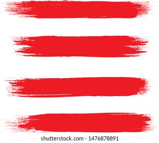 Brush stroke set isolated on white background. Collection of brush stroke for red ink paint, grunge backdrop, dirt banner, watercolor design and dirty texture.Creative art concept, vector illustration