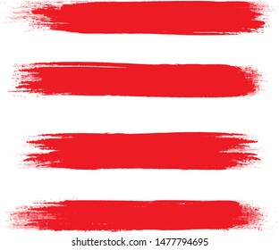 Brush stroke set isolated on white background. Collection of brush stroke for red ink paint, grunge backdrop, dirt banner, watercolor design and dirty texture.Creative art concept, vector illustration