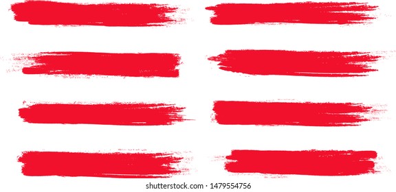 Brush stroke set isolated on white background. Collection of brush stroke for red ink paint, grunge backdrop, dirt banner, watercolor design and dirty texture.Creative art concept, vector illustration