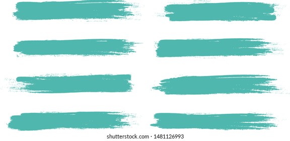 Brush stroke set isolated on white background.Collection of brush stroke for green ink paint, grunge backdrop, dirt banner,watercolor design and dirty texture.Creative art concept, vector illustration