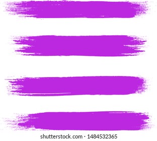 Brush stroke set isolated on white background. Brush stroke for violet ink paint, grunge backdrop, dirt banner, watercolor design and dirty texture.Creative art concept, vector illustration