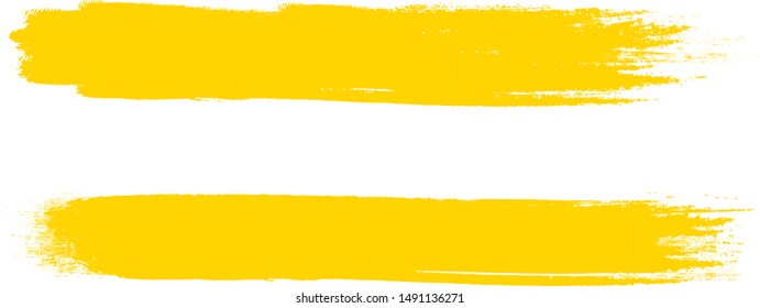 Brush stroke set isolated on white background. Brush stroke for yellow ink paint, grunge backdrop, dirt banner, watercolor design and dirty texture.Creative art concept, vector illustration