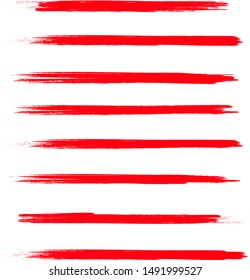 Brush stroke set isolated on white background. Collection of brush stroke for red ink paint, grunge backdrop, dirt banner, watercolor design and dirty texture.Creative art concept, vector illustration