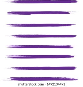Brush stroke set isolated on white background. Collection of brush stroke for violet ink paint, grunge backdrop, dirt banner, watercolor design and dirty texture.Creative concept, vector illustration