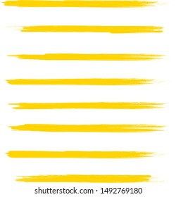Brush stroke set isolated on white background. Collection of brush stroke for yellow ink paint, grunge backdrop,dirt banner, watercolor design and dirty texture.Creative concept, vector illustration