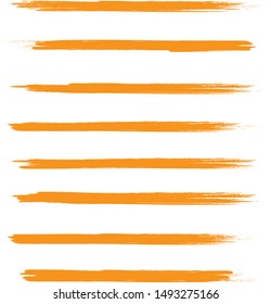 Brush stroke set isolated on white background. Collection of brush stroke for orange ink paint, grunge backdrop, dirt banner, watercolor design and dirty texture. Creative concept, vector illustration