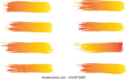 Brush stroke set isolated on white background.Collection of brush stroke for orange ink paint,grunge backdrop, dirt banner,watercolor design and dirty texture.Creative art concept, vector illustration