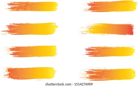Brush stroke set isolated on white background.Collection of brush stroke for orange ink paint,grunge backdrop, dirt banner,watercolor design and dirty texture.Creative art concept, vector illustration