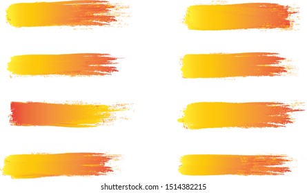 Brush stroke set isolated on white background.Collection of brush stroke for orange ink paint,grunge backdrop, dirt banner,watercolor design and dirty texture.Creative art concept, vector illustration