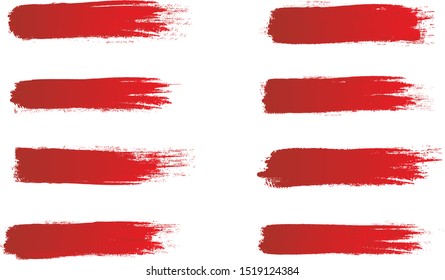 Brush stroke set isolated on white background. Collection of brush stroke for red ink paint, grunge backdrop, dirt banner, watercolor design and dirty texture.Creative art concept, vector illustration