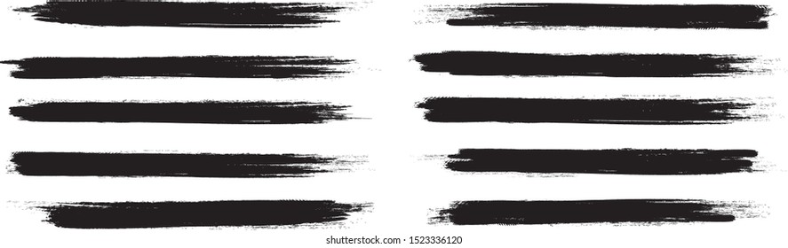 Brush stroke set isolated on white background. Collection of brush stroke for black ink paint,grunge backdrop, dirt banner,watercolor design and dirty texture.Creative art concept, vector illustration