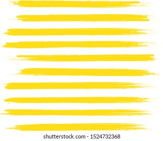 Brush stroke set isolated on white background. Collection of brush stroke for yellow ink paint,grunge backdrop,dirt banner,watercolor design and dirty texture.Creative art concept, vector illustration