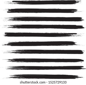 Brush stroke set isolated on white background. Collection of brush stroke for black ink paint,grunge backdrop, dirt banner,watercolor design and dirty texture.Creative art concept, vector illustration