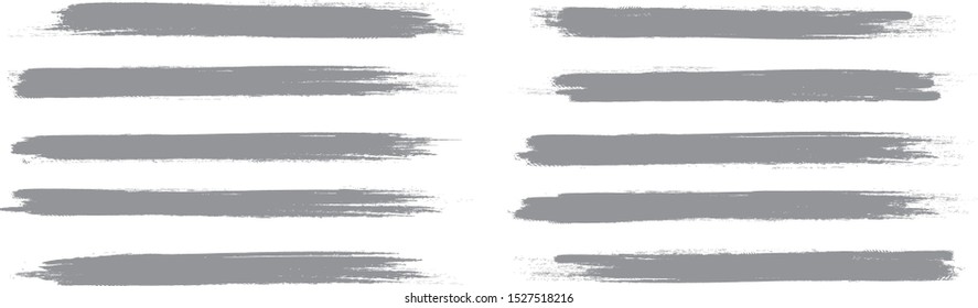 Brush stroke set isolated on white background. Collection of brush stroke for gray ink paint,grunge backdrop,dirt banner,watercolor design and dirty texture.Creative art concept, vector illustration