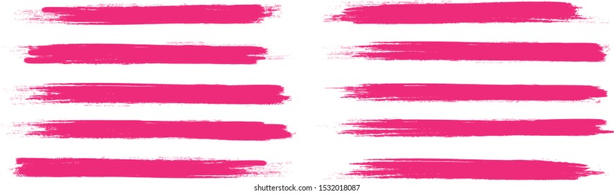 Brush stroke set isolated on white background. Collection of brush stroke for pink ink paint,grunge backdrop,dirt banner,watercolor design and dirty texture.Creative art concept, vector illustration