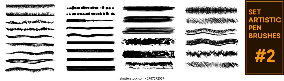 Brush stroke set isolated on white background. Collection of brush stroke for black ink paint, grunge backdrop. Sketch underlines. Crosshatch pen brush lines, pencil textured strokes. Vector set