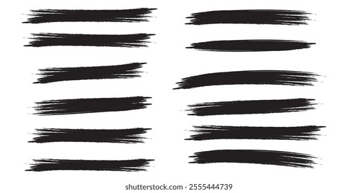 Brush stroke set isolated on white background.Collection of brush stroke for black ink paint, grunge backdrop, dirt banner,watercolor design and dirty texture.Creative art concept, vector illustration