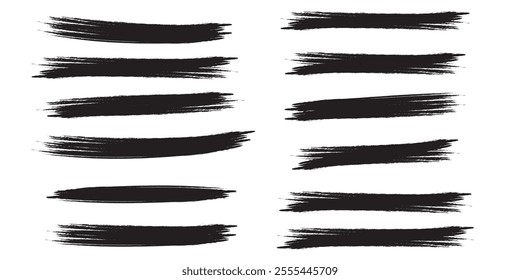 Brush stroke set isolated on white background.Collection of brush stroke for black ink paint, grunge backdrop, dirt banner,watercolor design and dirty texture.Creative art concept, vector illustration