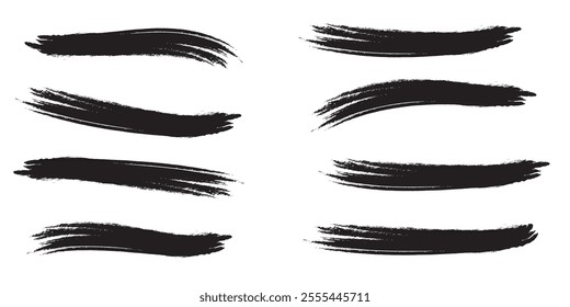 Brush stroke set isolated on white background.Collection of brush stroke for black ink paint, grunge backdrop, dirt banner,watercolor design and dirty texture.Creative art concept, vector illustration