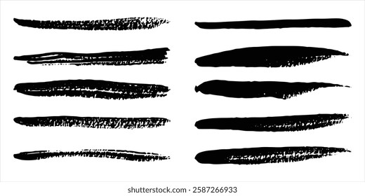 Brush stroke set isolated on white background.Collection of brush stroke for black ink paint, grunge backdrop, dirt banner,watercolor design and dirty texture.Creative art concept