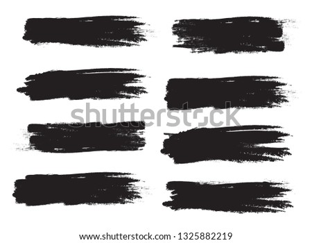 Brush stroke set isolated on white background.Collection of brush stroke for black ink paint, grunge backdrop, dirt banner,watercolor design and dirty texture.Creative art concept, vector illustration