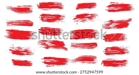 Brush stroke set isolated on white background. Collection of brush stroke for red ink paint, grunge backdrop, dirt banner, watercolor design and dirty texture.Creative art concept, vector illustration