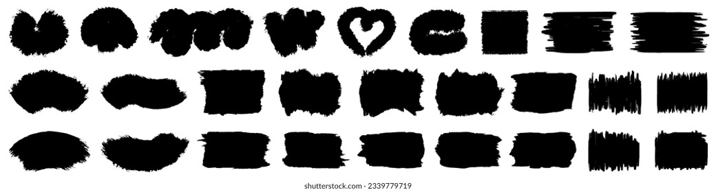 Brush stroke set isolated, wavy and swirled brush strokes pattern, bold curved lines and squiggles marker stripe, hand drawn pencil lines and squiggles, scratchy strokes with rough edges