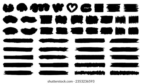 Brush stroke set isolated, wavy and swirled brush strokes pattern, bold curved lines and squiggles marker stripe, hand drawn pencil lines and squiggles, scratchy strokes with rough edges - vector