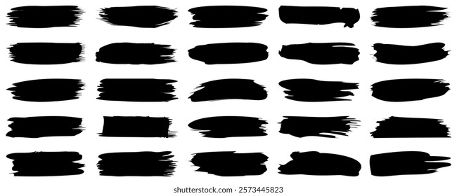 Brush stroke set. Paint brush stroke black color vector for ink paint, grunge lines and rectangle shapes. Sketchy bold horizontal lines.