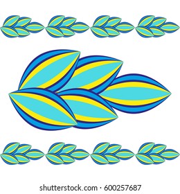 Brush stroke with simple abstract leaves. Pattern element for an infinite border or frame. Vector illustration