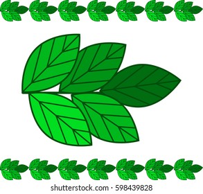 Brush stroke with simple green leaves. Pattern element for an infinite border or frame. Vector illustration