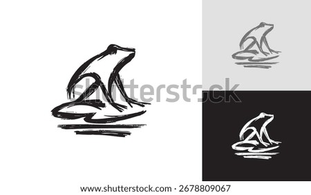 Brush Stroke Sitting Frog Artistic Logo Design