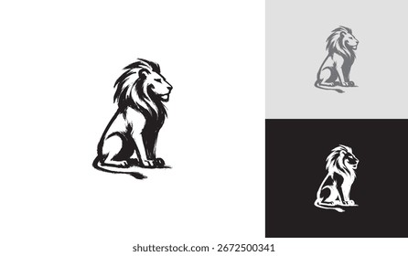 Traçado de pincelada sentado Leão logotipo Design