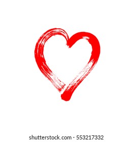 brush stroke sketch drawing of red heart shape to valentines day isolated on white background, vector illustration