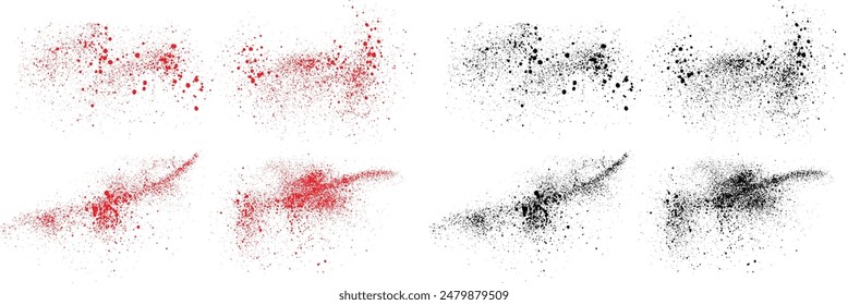 Salpicadura de pincel. Conjunto de ilustración de sangre de crimen de color negro y rojo pintado a mano