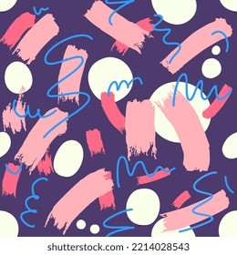 Brush stroke, spot, doodle pattern. Seamless pattern. Abstract background. Modern poster design.