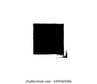 Brush Stroke Square. Black Square Isolated On White. Vector Illustration. Minimal Logo Design. Hand Paint Artistic Abstract Image.