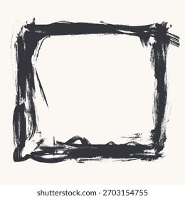 Brush Stroke Square Frame Design. Black Paint Rectangular Frame. Bold Grunge Brush Frame on White Background